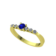 Sapta 7 Taş Yüzük - Lab safir ve swarovski 18 ayar altın yüzük #16207qh