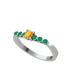 Sapta 7 Taş Yüzük - Sitrin ve kök zümrüt 8 ayar beyaz altın yüzük #188xi0d