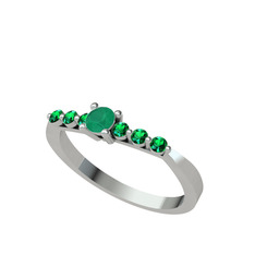 Sapta 7 Taş Yüzük - Kök zümrüt ve yeşil kuvars 14 ayar beyaz altın yüzük #18lbkgx