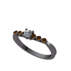 Sapta 7 Taş Yüzük - Pırlanta ve dumanlı kuvars 925 ayar siyah rodyum kaplama gümüş yüzük (1.44 karat) #18qsrcq