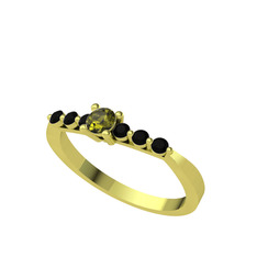 Sapta 7 Taş Yüzük - Peridot ve siyah zirkon 18 ayar altın yüzük #18urncm