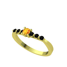 Sapta 7 Taş Yüzük - Sitrin ve siyah zirkon 18 ayar altın yüzük #18zmevo