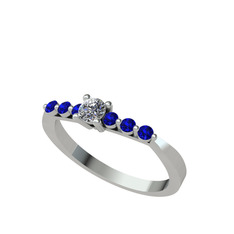 Swarovski ve lab safir 18 ayar beyaz altın yüzük