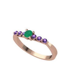 Sapta 7 Taş Yüzük - Kök zümrüt ve ametist 18 ayar rose altın yüzük #19chlua