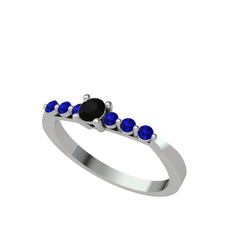 Sapta 7 Taş Yüzük - Siyah zirkon ve lab safir 14 ayar beyaz altın yüzük #19zdlzx