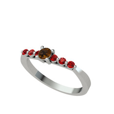 Dumanlı kuvars ve garnet 14 ayar beyaz altın yüzük