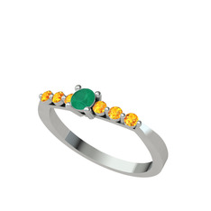 Sapta 7 Taş Yüzük - Kök zümrüt ve sitrin 14 ayar beyaz altın yüzük #1aw4oju