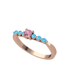 Sapta 7 Taş Yüzük - Pembe kuvars ve akuamarin 18 ayar rose altın yüzük #1bgbks1