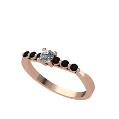 Sapta 7 Taş Yüzük - Beyaz zirkon ve siyah zirkon 18 ayar rose altın yüzük #1brk3kb