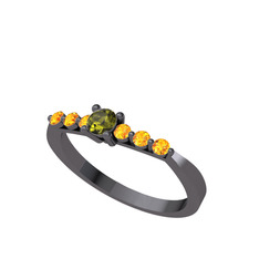 Sapta 7 Taş Yüzük - Peridot ve sitrin 925 ayar siyah rodyum kaplama gümüş yüzük #1c9yb25