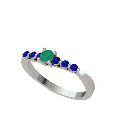 Sapta 7 Taş Yüzük - Kök zümrüt ve lab safir 14 ayar beyaz altın yüzük #1ceaonn