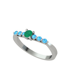 Sapta 7 Taş Yüzük - Kök zümrüt ve akuamarin 14 ayar beyaz altın yüzük #1cv3o5n