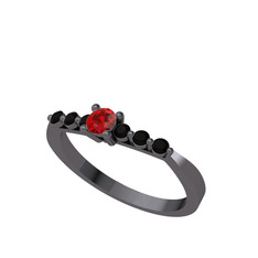 Sapta 7 Taş Yüzük - Garnet ve siyah zirkon 925 ayar siyah rodyum kaplama gümüş yüzük #1cwyi90