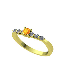 Sapta 7 Taş Yüzük - Sitrin ve beyaz zirkon 14 ayar altın yüzük #1cz0cv2