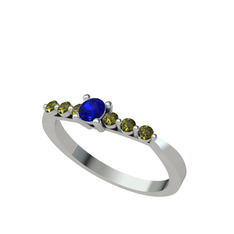 Sapta 7 Taş Yüzük - Lab safir ve peridot 14 ayar beyaz altın yüzük #1de73ya