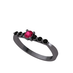 Sapta 7 Taş Yüzük - Rodolit garnet ve siyah zirkon 925 ayar siyah rodyum kaplama gümüş yüzük #1dvqqiu