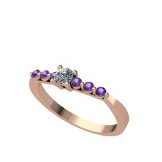 Sapta 7 Taş Yüzük - Swarovski ve ametist 925 ayar rose altın kaplama gümüş yüzük #1e76gek