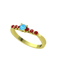 Sapta 7 Taş Yüzük - Akuamarin ve garnet 925 ayar altın kaplama gümüş yüzük #1efsk0f