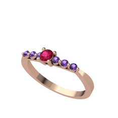 Sapta 7 Taş Yüzük - Rodolit garnet ve ametist 8 ayar rose altın yüzük #1ehums5