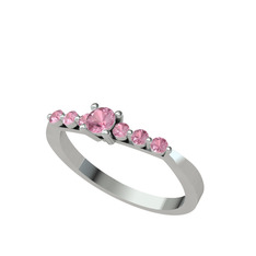 Sapta 7 Taş Yüzük - Pembe kuvars 8 ayar beyaz altın yüzük #1ewnbih