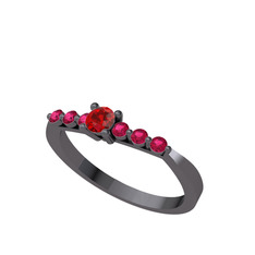 Sapta 7 Taş Yüzük - Garnet ve rodolit garnet 925 ayar siyah rodyum kaplama gümüş yüzük #1flslhr