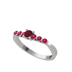 Sapta 7 Taş Yüzük - Kök yakut ve rodolit garnet 14 ayar beyaz altın yüzük #1gfvabc