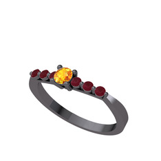 Sapta 7 Taş Yüzük - Sitrin ve kök yakut 925 ayar siyah rodyum kaplama gümüş yüzük #1gyhkc5