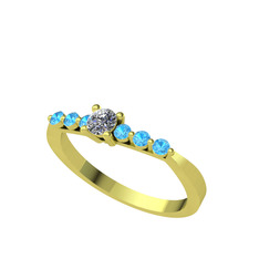 Sapta 7 Taş Yüzük - Swarovski ve akuamarin 8 ayar altın yüzük #1hfp64j
