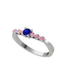 Sapta 7 Taş Yüzük - Lab safir ve pembe kuvars 14 ayar beyaz altın yüzük #1invfx0