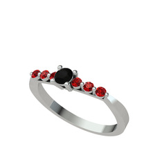 Sapta 7 Taş Yüzük - Siyah zirkon ve garnet 14 ayar beyaz altın yüzük #1isp2t4