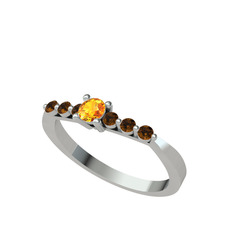 Sapta 7 Taş Yüzük - Sitrin ve dumanlı kuvars 925 ayar gümüş yüzük #1kgdbzd