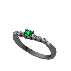 Sapta 7 Taş Yüzük - Yeşil kuvars ve beyaz zirkon 925 ayar siyah rodyum kaplama gümüş yüzük #1kh2he1