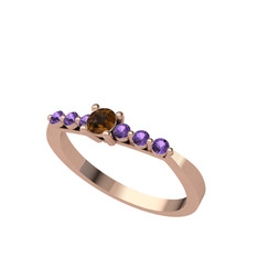 Dumanlı kuvars ve ametist 18 ayar rose altın yüzük