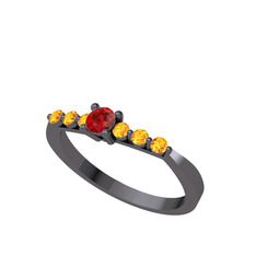 Sapta 7 Taş Yüzük - Garnet ve sitrin 925 ayar siyah rodyum kaplama gümüş yüzük #1lffl95