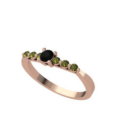 Siyah zirkon ve peridot 14 ayar rose altın yüzük