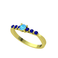 Sapta 7 Taş Yüzük - Akuamarin ve lab safir 14 ayar altın yüzük #1m5mepf