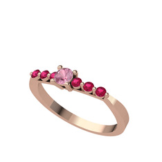 Sapta 7 Taş Yüzük - Pembe kuvars ve rodolit garnet 14 ayar rose altın yüzük #1mxmm3j