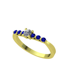 Sapta 7 Taş Yüzük - Pırlanta ve lab safir 14 ayar altın yüzük (1.44 karat) #1nl6dx1