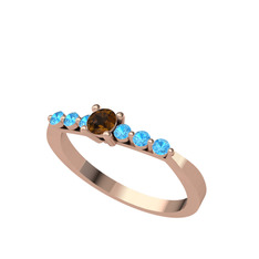 Sapta 7 Taş Yüzük - Dumanlı kuvars ve akuamarin 925 ayar rose altın kaplama gümüş yüzük #1p57n3s