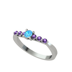Sapta 7 Taş Yüzük - Akuamarin ve ametist 18 ayar beyaz altın yüzük #1p7jp82