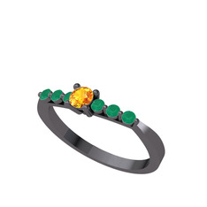 Sapta 7 Taş Yüzük - Sitrin ve kök zümrüt 925 ayar siyah rodyum kaplama gümüş yüzük #1pmjemo