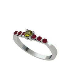 Sapta 7 Taş Yüzük - Peridot ve kök yakut 18 ayar beyaz altın yüzük #1ptddnc