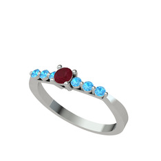 Sapta 7 Taş Yüzük - Kök yakut ve akuamarin 18 ayar beyaz altın yüzük #1qbjstg