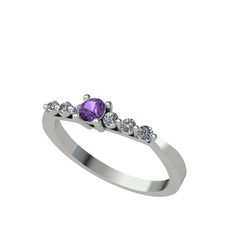 Sapta 7 Taş Yüzük - Ametist ve swarovski 14 ayar beyaz altın yüzük #1qkwkko