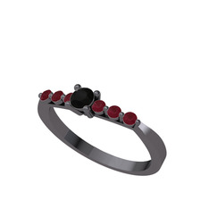 Sapta 7 Taş Yüzük - Siyah zirkon ve kök yakut 925 ayar siyah rodyum kaplama gümüş yüzük #1qtibe2