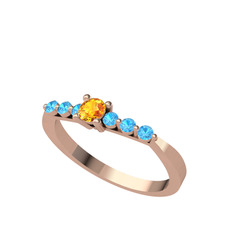 Sapta 7 Taş Yüzük - Sitrin ve akuamarin 925 ayar rose altın kaplama gümüş yüzük #1r8bq0z