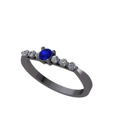 Sapta 7 Taş Yüzük - Lab safir ve swarovski 925 ayar siyah rodyum kaplama gümüş yüzük #1ro153z