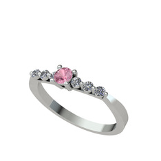 Sapta 7 Taş Yüzük - Pembe kuvars ve swarovski 18 ayar beyaz altın yüzük #1rsi54k