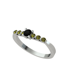 Sapta 7 Taş Yüzük - Siyah zirkon ve peridot 925 ayar gümüş yüzük #1s9x94p