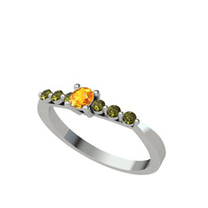 Sapta 7 Taş Yüzük - Sitrin ve peridot 8 ayar beyaz altın yüzük #1sb8pj